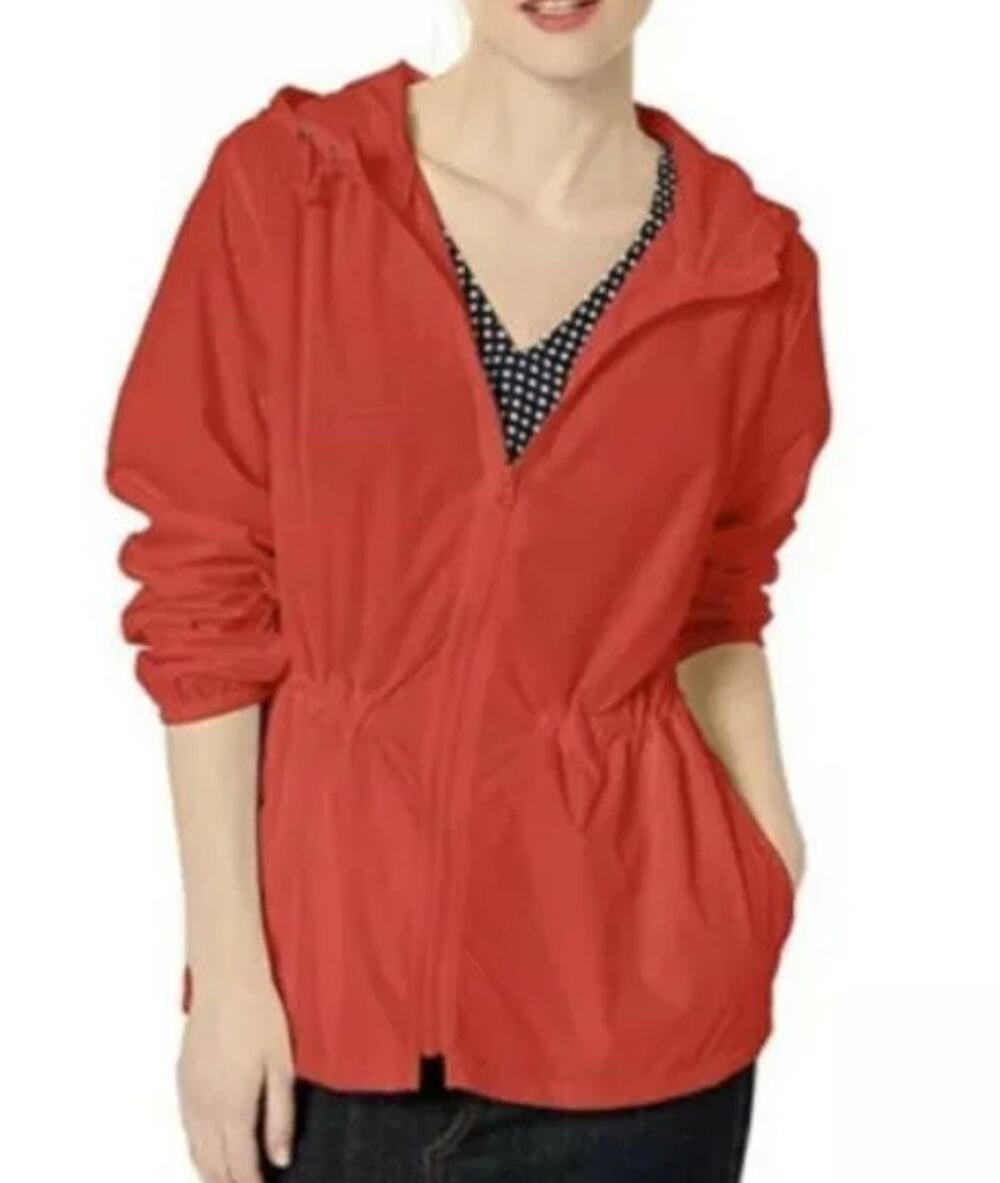 J.Crew XS Mercantile Red Packable Anorak Rain Jacket Hooded Windbreaker